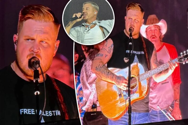 Jack Bryan wears ‘Free Palestine’ shirt during Robert Kraft’s Gillette Stadium concert – following Macklemore controversy