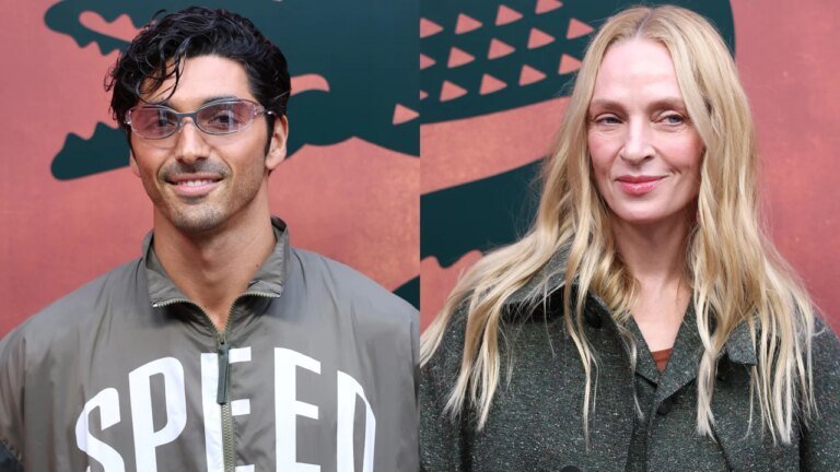 7 months after filming ‘Red, White and Royal Blue’ sequel wrapped, Taylor reunites with movie mom Uma Thurman at Zakhar Perez Lacoste fashion show